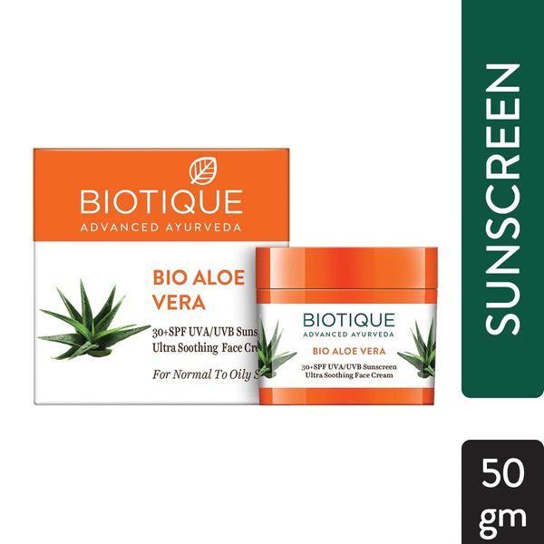 Biotique Bio Aloe Vera SPF 30+ UVA/UVB Sunscreen Ultra Soothing Face Cream - (50gm)