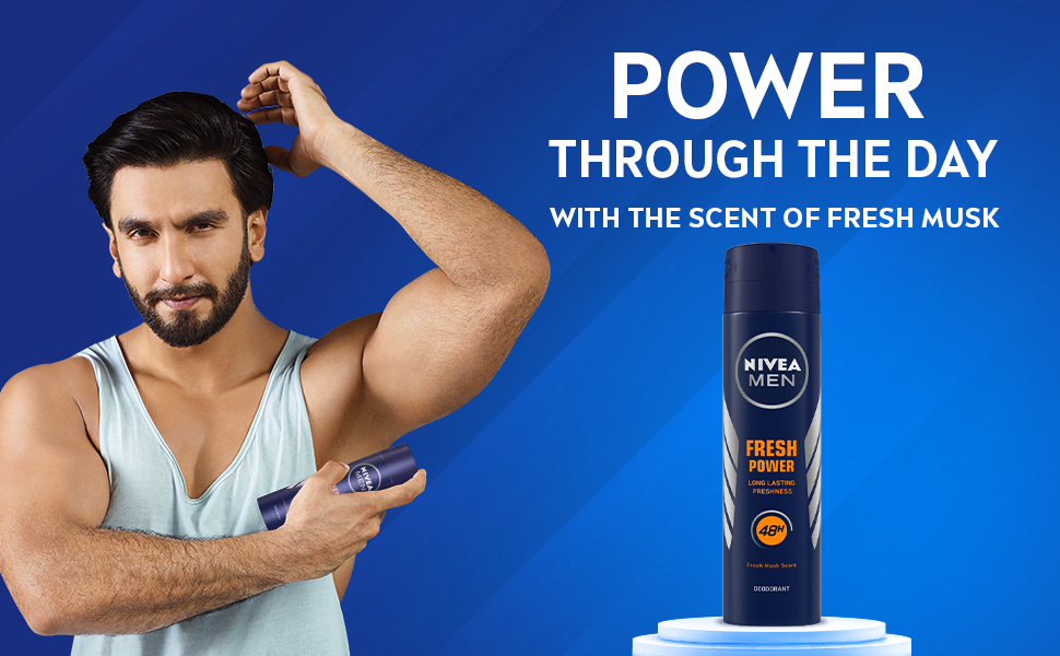 Nivea Men Fresh Power Deodorant 48h Long lasting Freshness with Fresh Musk Scent (150ml)